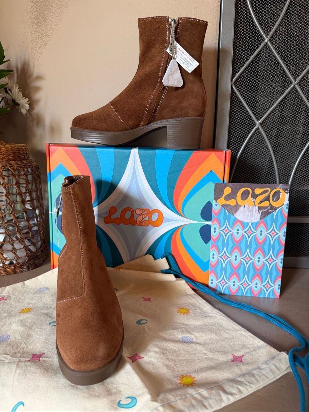 Lazo Siren brown suede platform ankle boots size 6.5 made in Italy